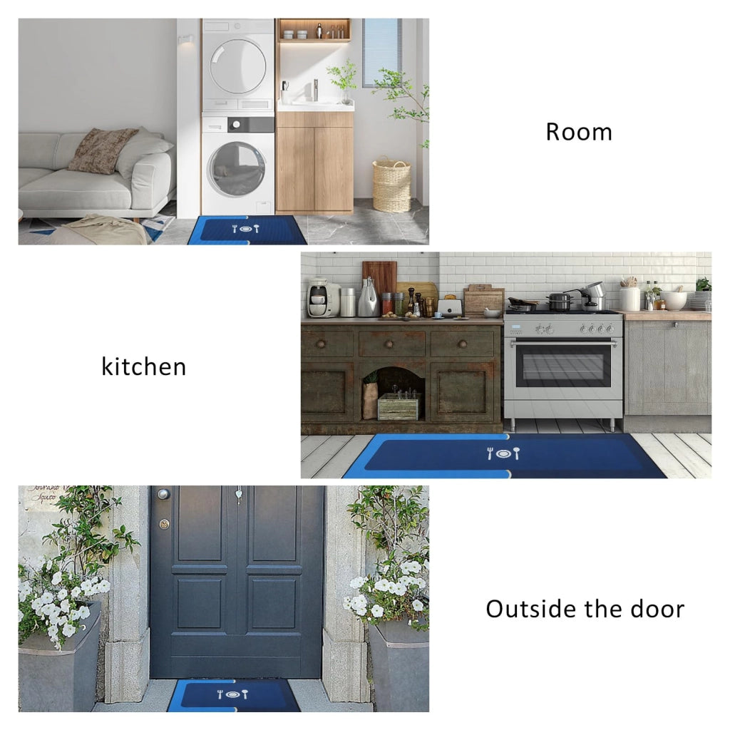 Set di tovagliette da cucina, 2 pezzi, antiscivolo, lavabili, dimensioni 43x75 cm e 43x120 cm, colore blu