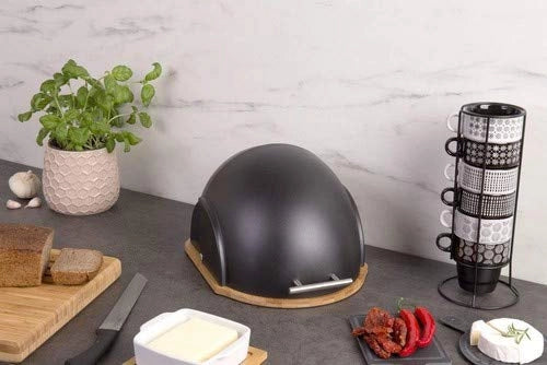 Scatola per il pane in legno, nero/bambù, piccola, rettangolare, impilabile