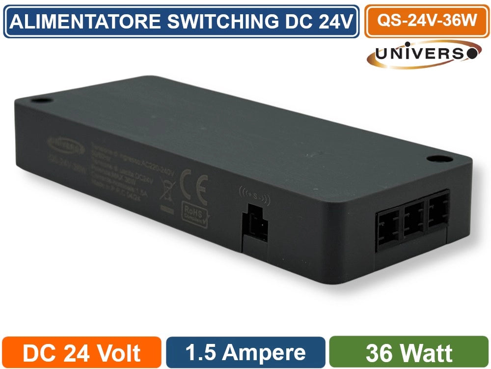 UNIVERSO QS-24V-36W ALIMENTATORE SWITCHING DC 24V 36W 1.5A 5 USCITE CON 1 INGRESSO SENSORE PER STRIP LED IP20