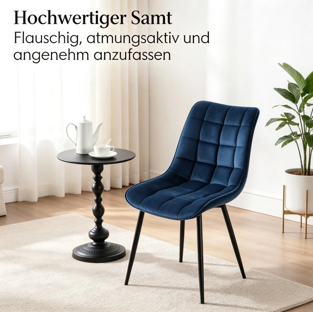 SEDIE da pranzo Set da 2 Blu in velluto con gambe in metallo