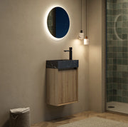 Mobile bagno con lavandino in marmo nero 40 cm, mobile in multistrato con porta in legno di rovere bianco effetto venatura