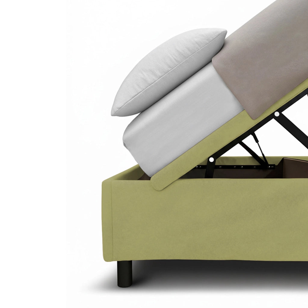 Letto Singolo Contenitore Imbottito 80x190 cm Microfibra Tè Verde BoxMax Testata Soft