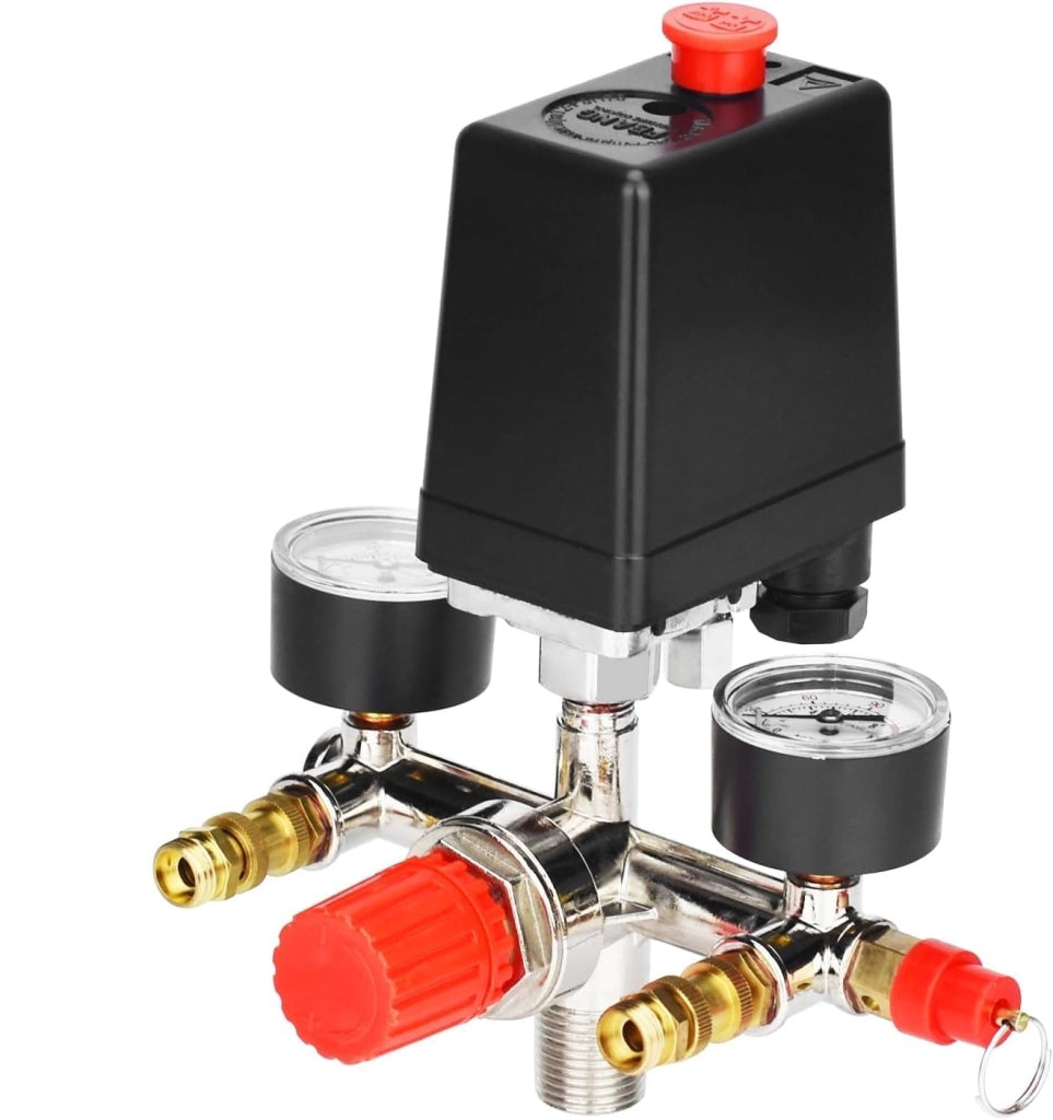 Interruttore di pressione pneumatico, 90-120 PSI, con doppio manometro, 230 V
