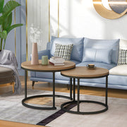 Tavolini da salotto set di 2 rotondi sovrapponibili in MDF noce e nero con struttura in metallo dal design moderno