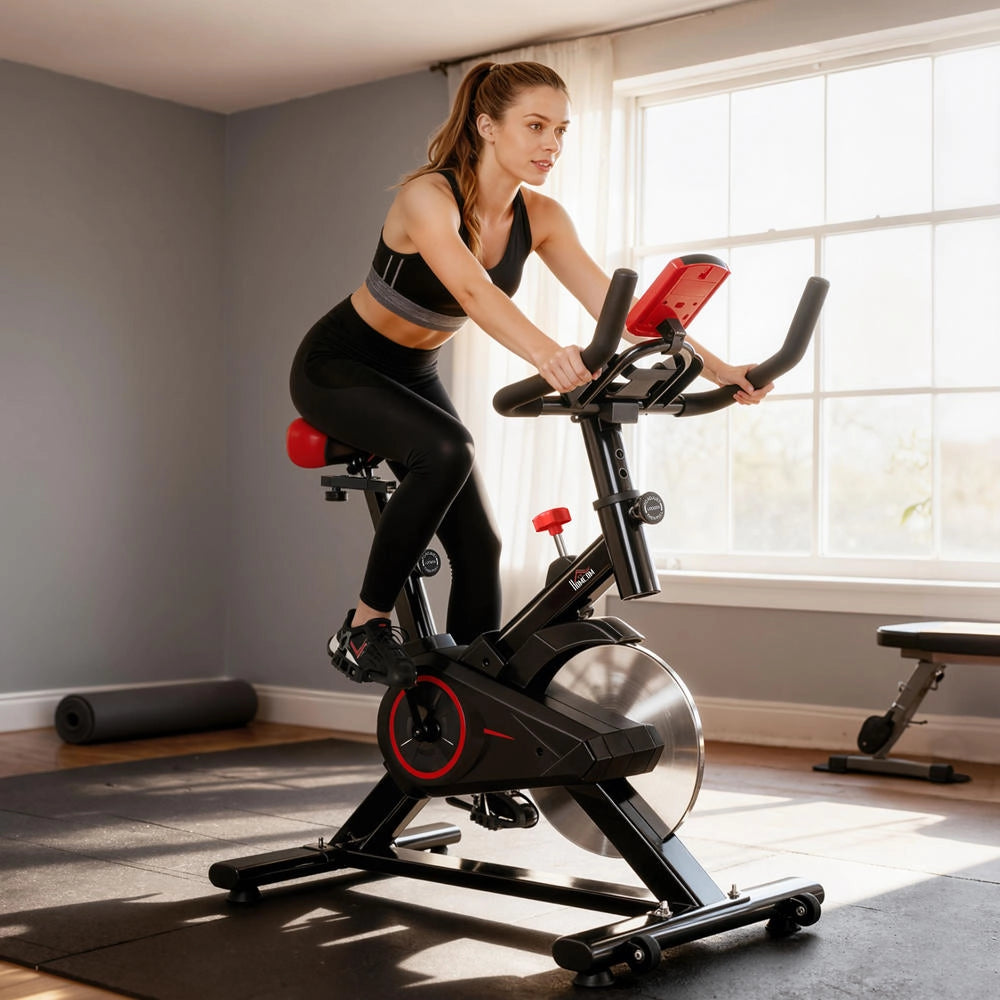 Cyclette da casa con resistenza regolabile volano 6kg monitor LCD sella e manubrio regolabili per fitness domestico max 100kg