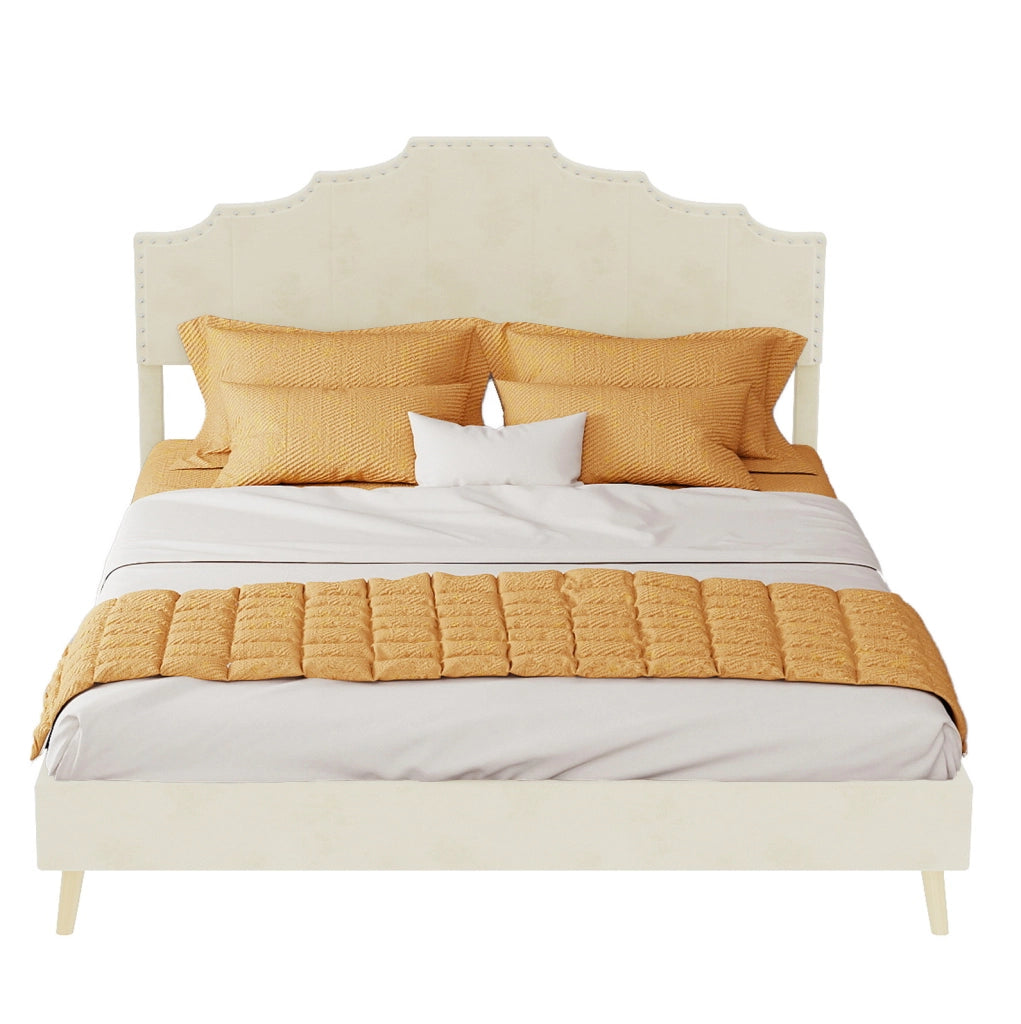 Letto imbottito beige 140 x 200 cm con materasso incluso