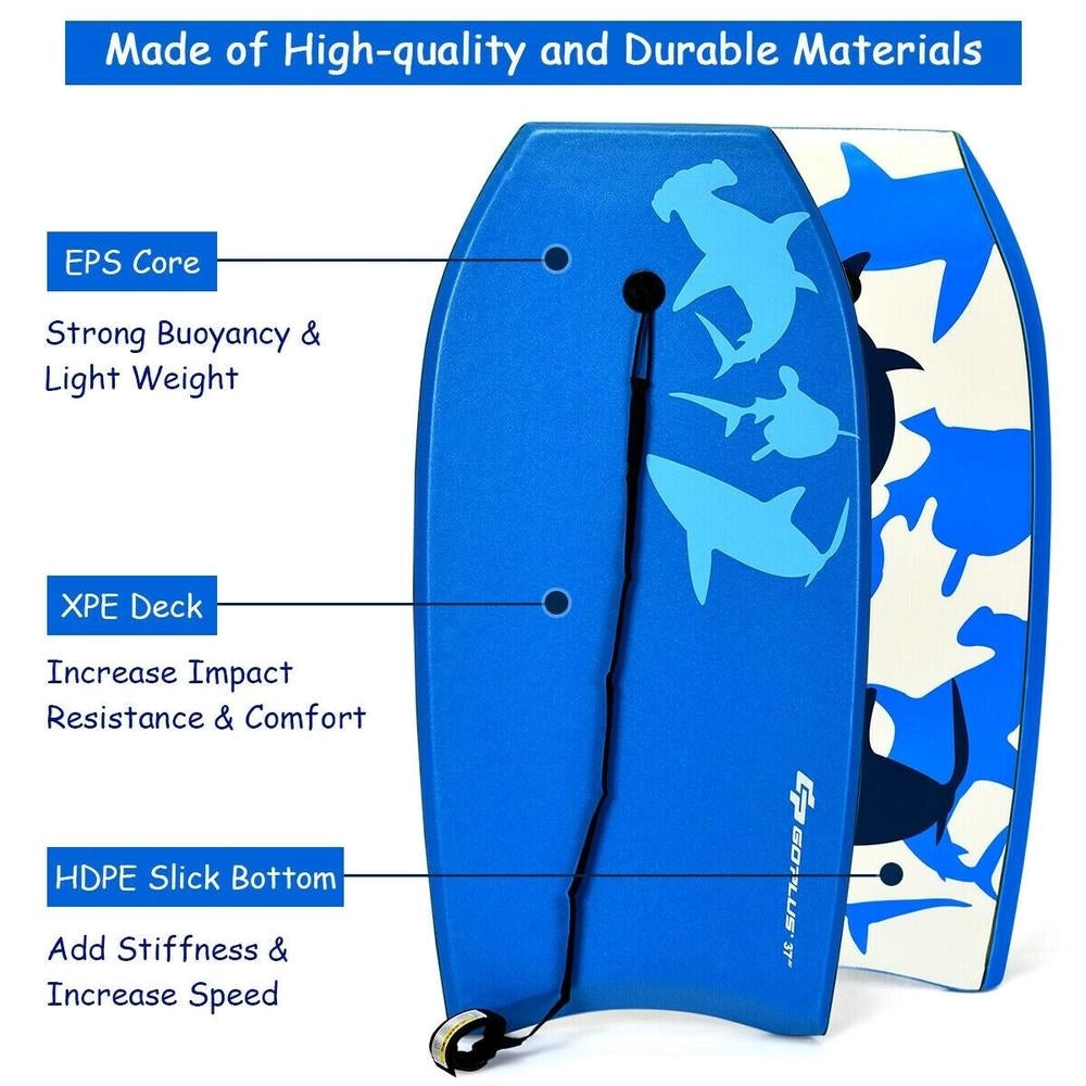 Bodyboard Leggero con Anima EPS, Deck XPE e Fondo HDPE, Coda a Mezzaluna, Leash e Polsiera, per Mare e Piscina