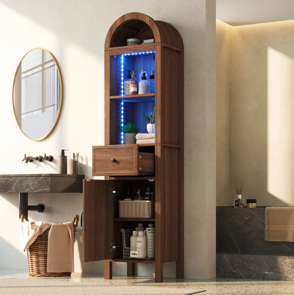 Mobile alto da bagno con luce LED e ante reversibili, 40 x 30 x 163 cm