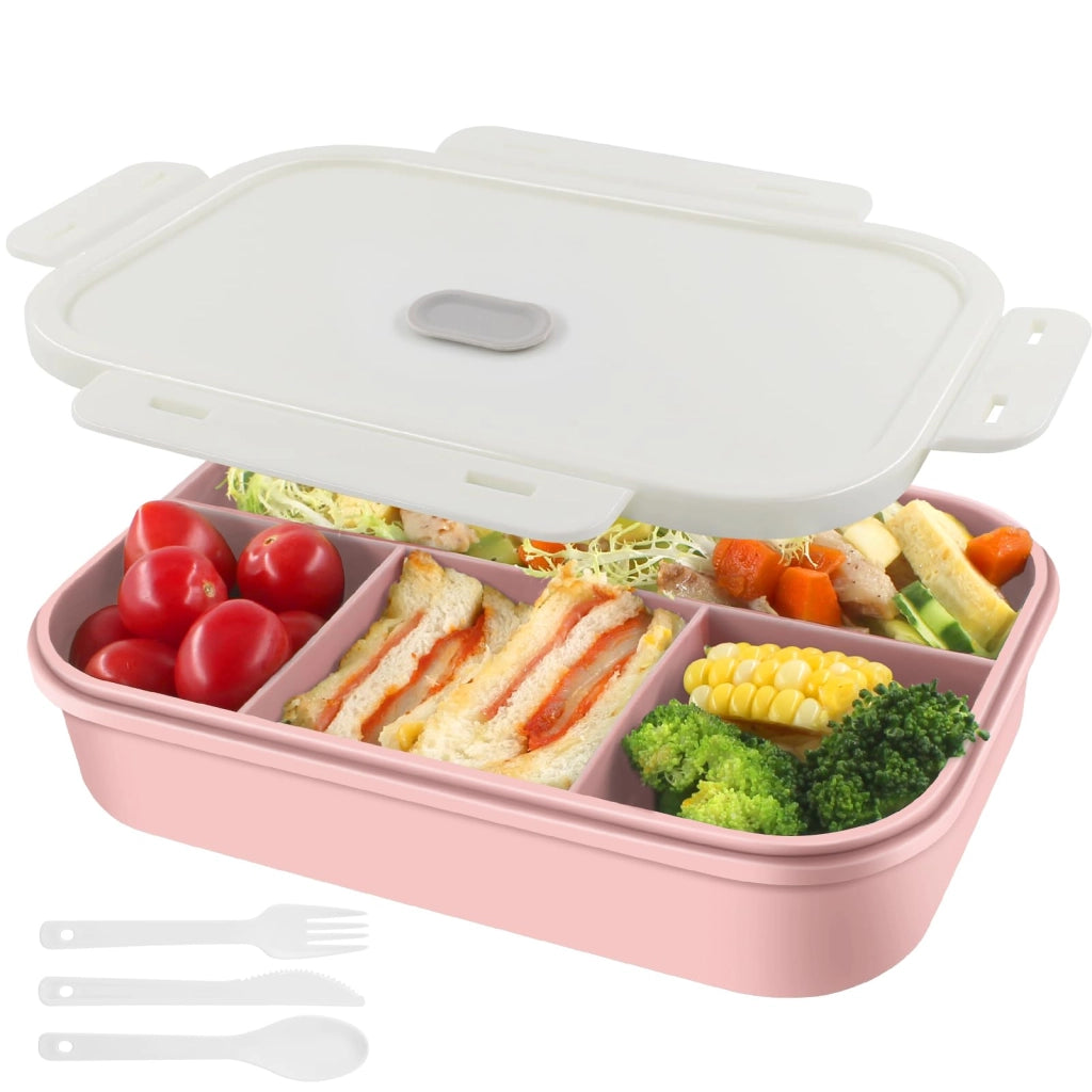 Contenitore per alimenti Bento, capacità 1400 ml, con 4 scomparti, a prova di perdite, senza BPA, colore rosa