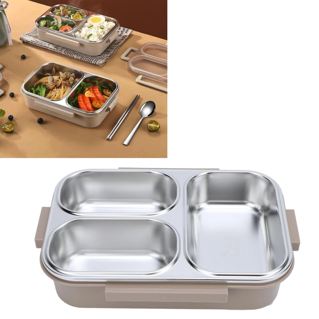 Contenitore per il pranzo in acciaio inossidabile, con 3 scomparti, capacità 1,2 litri, colore kaki, riutilizzabile