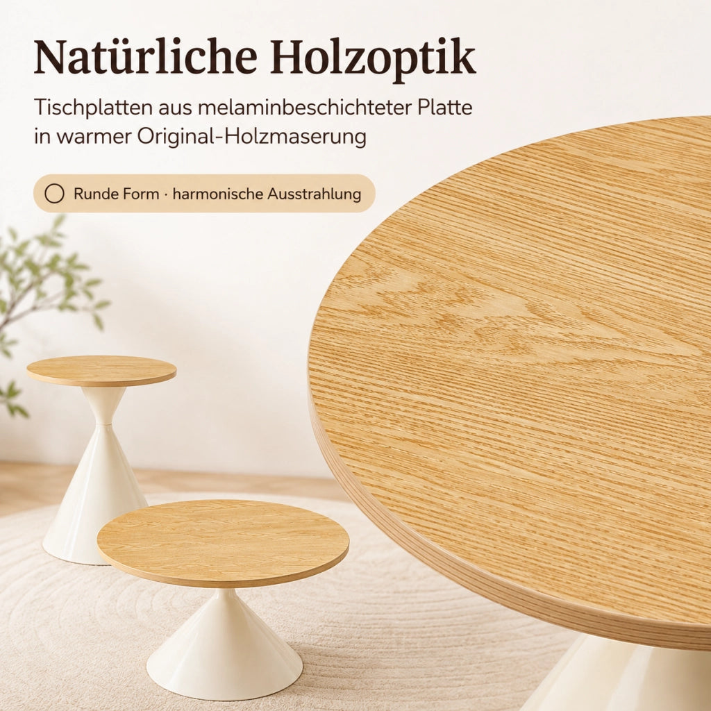 Tavolini da salotto set di 2 rotondi Ø 70 × 40 cm e Ø 50 × 55 cm in MDF e metallo bianco effetto legno