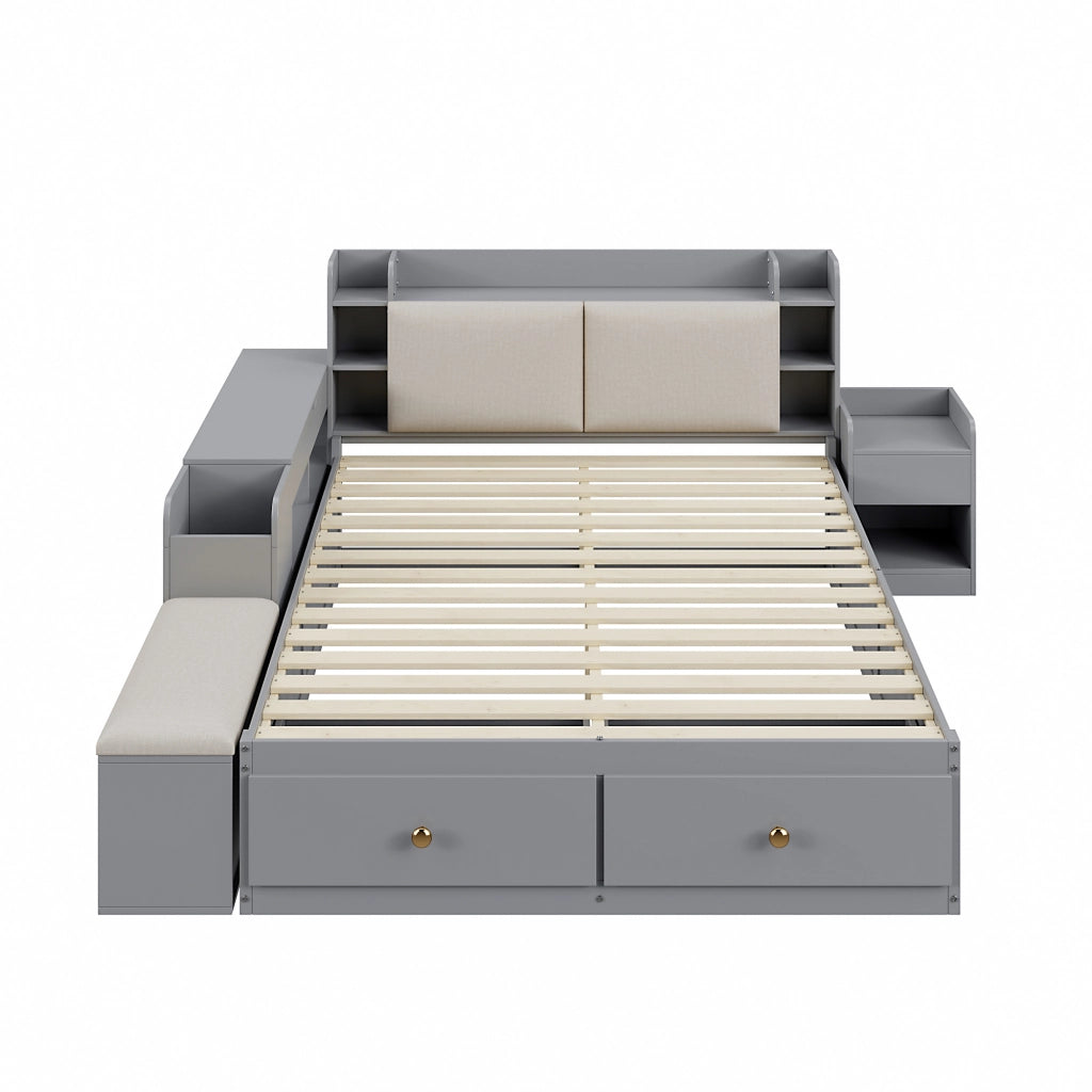 Letto una piazza e mezza 140x200 con cassetti grigio
