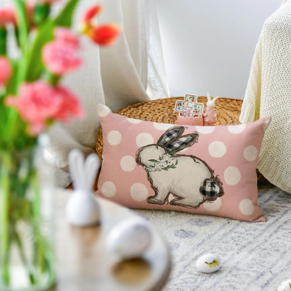 Set di 2 federe decorative, 30x50 cm, motivo pasquale, rosa