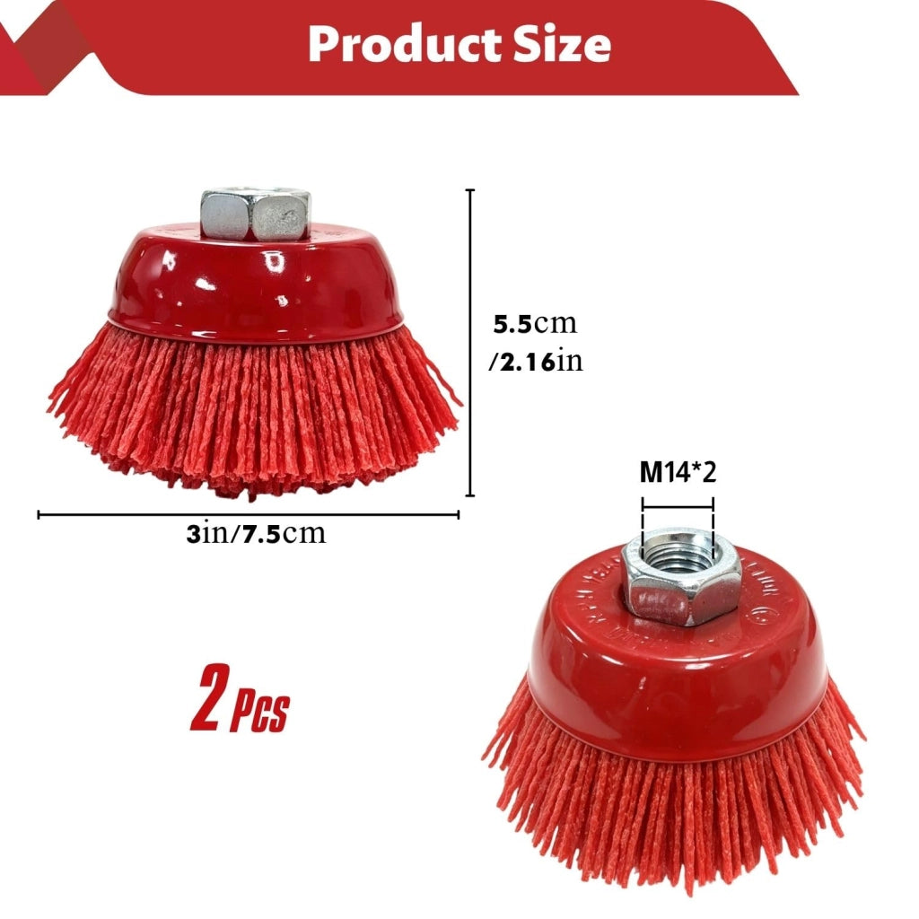 Spazzole in nylon, attacco M14, diametro 75 mm, confezione da 2 pezzi, per smerigliatrici angolari