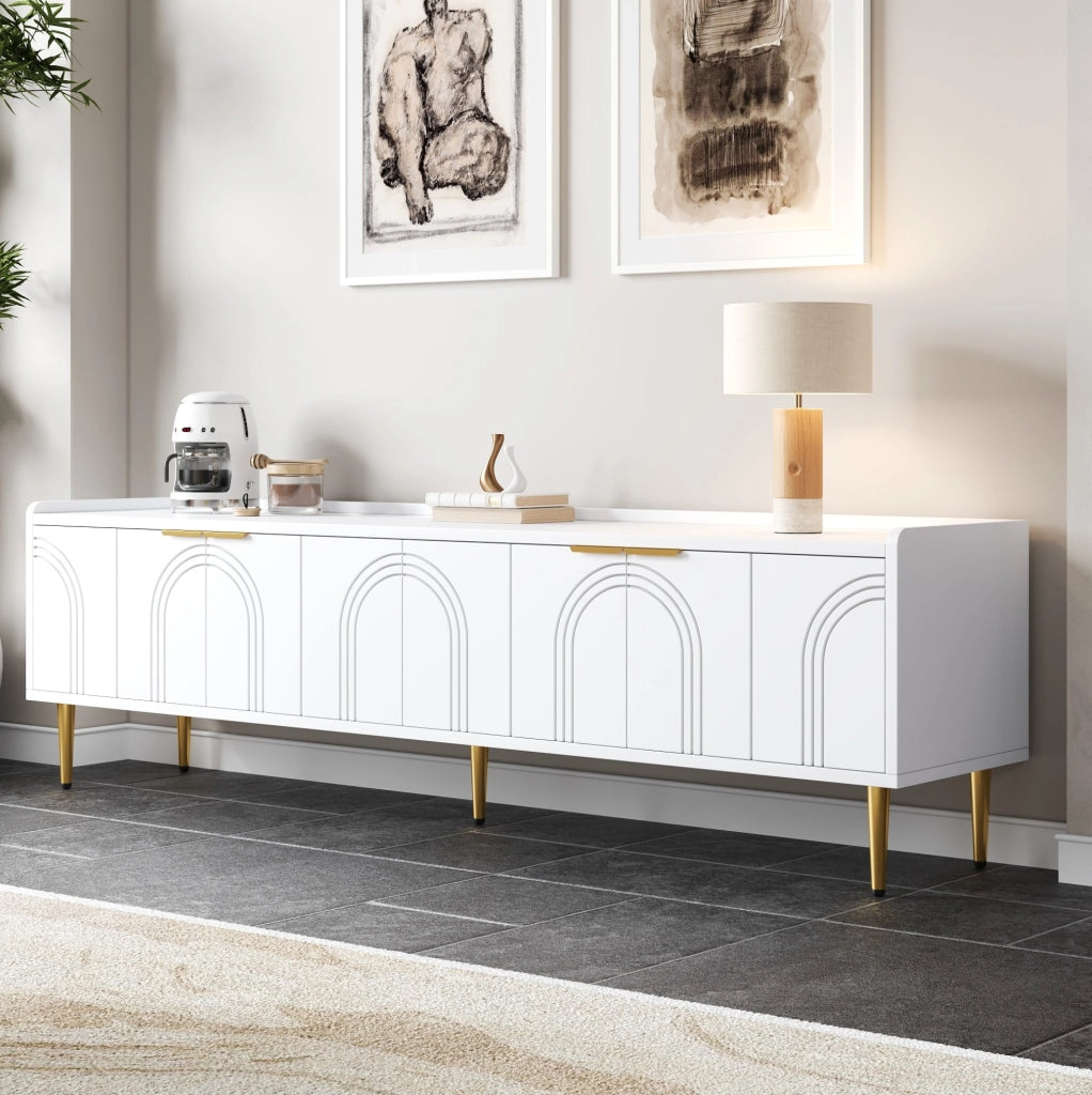 Mobile TV basso 170 x 35 x 47,5 cm in MDF bianco con passacavi