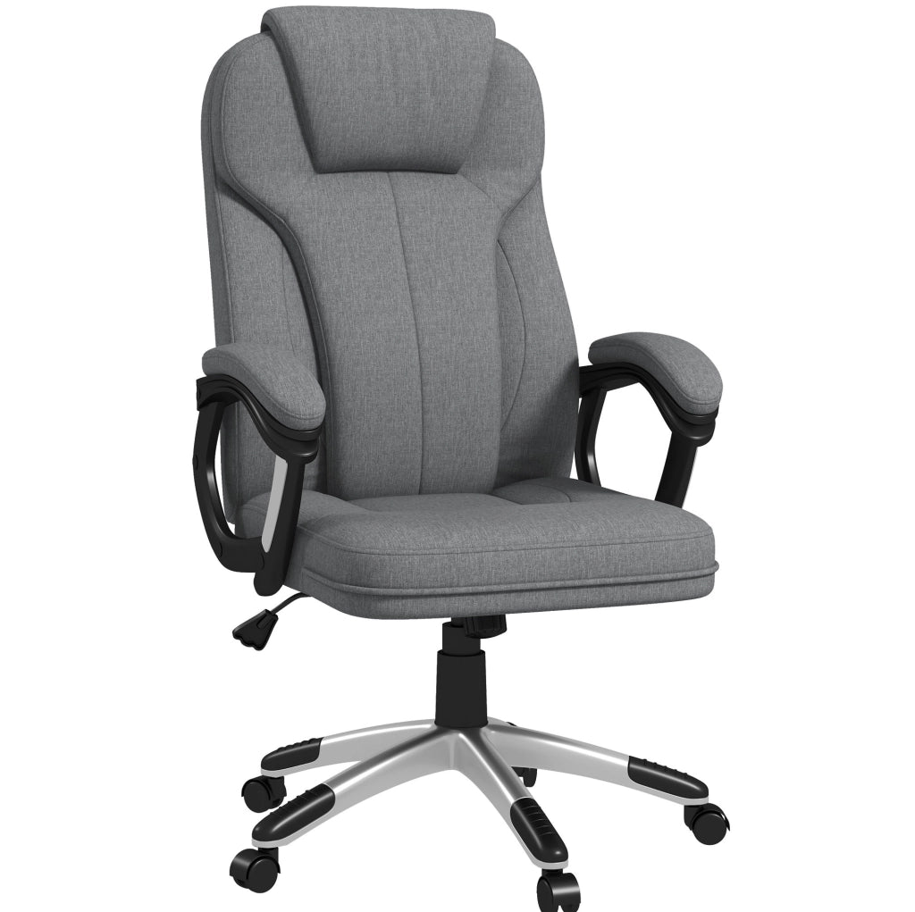 Sedia da ufficio ergonomica grigia in poliestere con poggiatesta e braccioli
