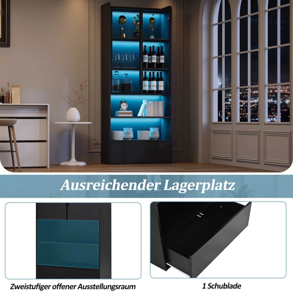 Letto contenitore 80x34 cm con LED; USB/Type-C; cassetti; MDF e glass; nero – SuerZaro