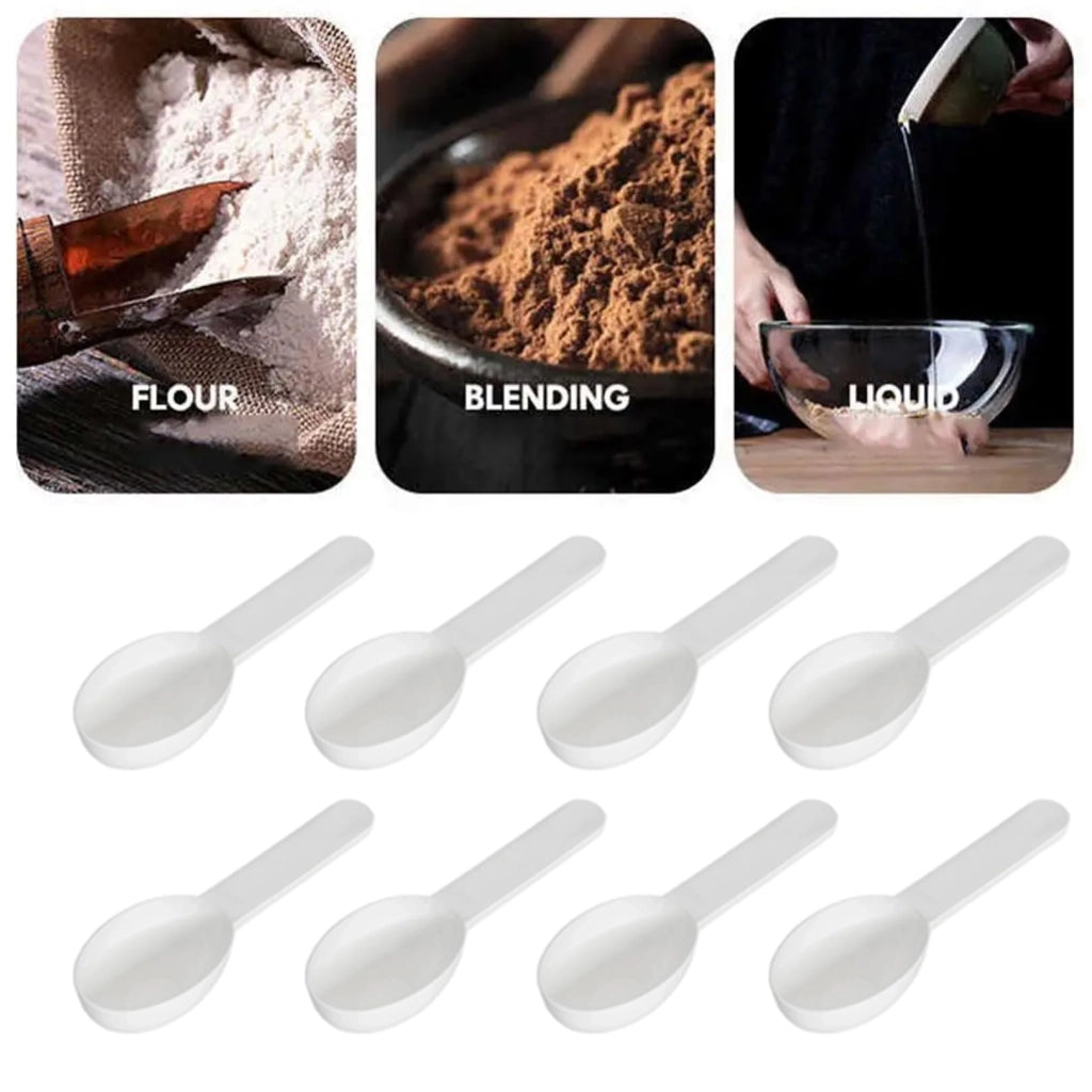 Set di 10 misurini, colore bianco, in PP, capacità di 7 grammi