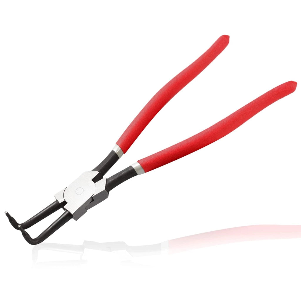 Pinza per anelli di sicurezza, 33 cm, interna, piegata a 90 gradi, diametro punta 3,2 mm, acciaio al carbonio, manico in PVC