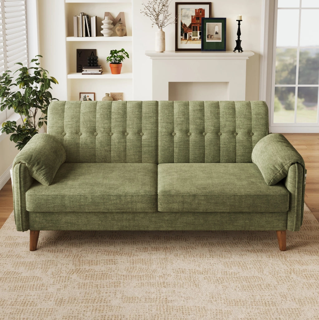 Divano 2 posti in ciniglia verde 161,5 x 79 x 83,5 cm, facile da montare