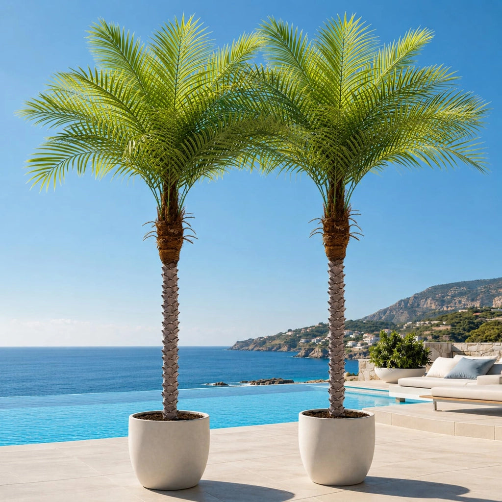 Palma di Phoenix artificiale, altezza 2,1 metri, set da 2, colore verde, materiale: plastica