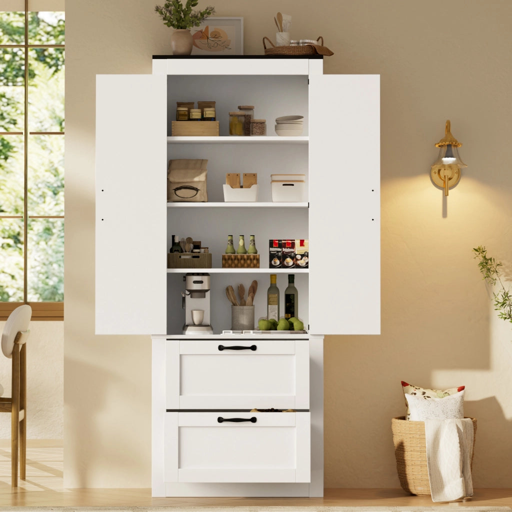 Credenza alta da cucina bianca 60x30x168 cm con 2 ante