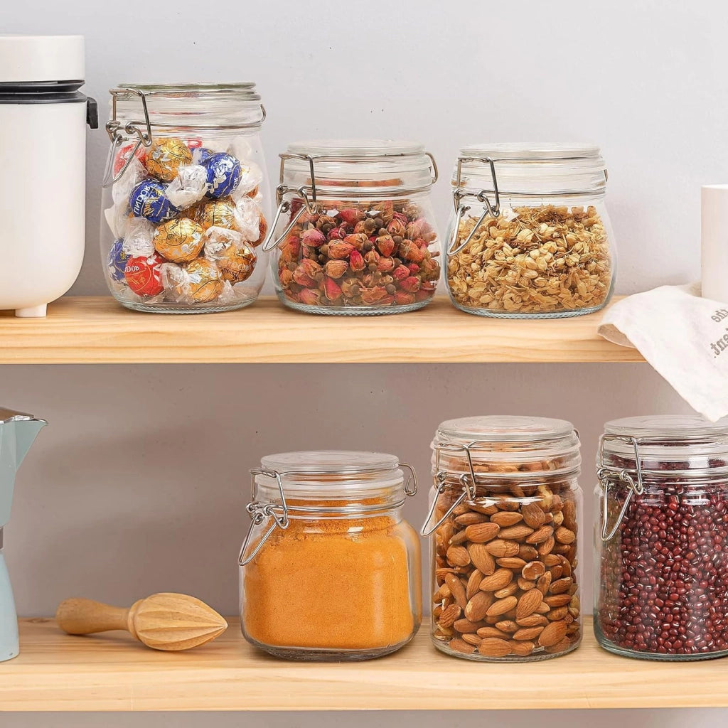 Barattoli di vetro ermetici con coperchio, set da 4, 475 ml, barattoli per conserve con clip a filo per cucina, sottaceti, cereali, pasta, zucchero, fagioli