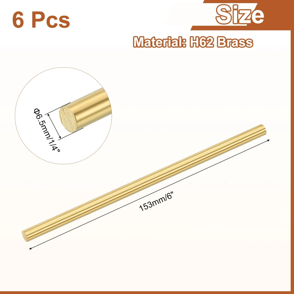 Set di 6 barre di ottone, diametro 6,5 mm, lunghezza 153 mm, modello H62