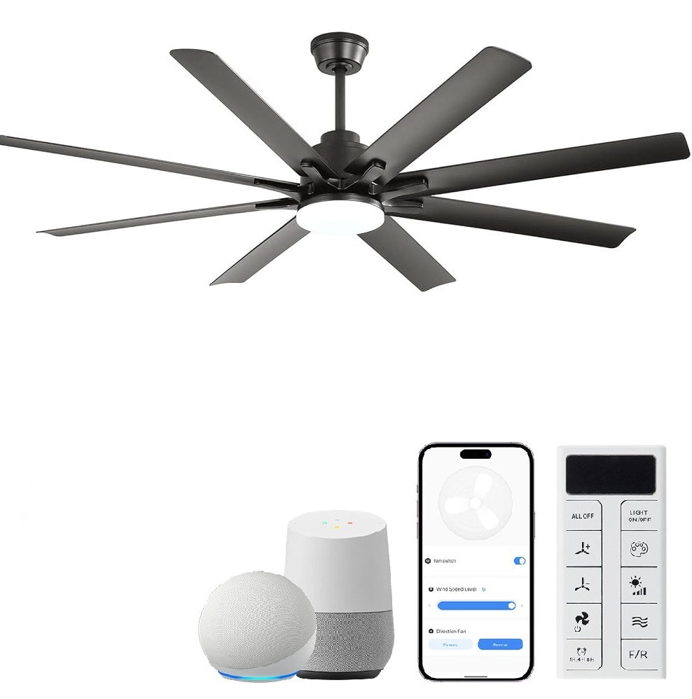 Ventilatore da soffitto ULEVR 168 cm nero con telecomando, 8 velocit¨¤, timer e motore a corrente continua reversibile