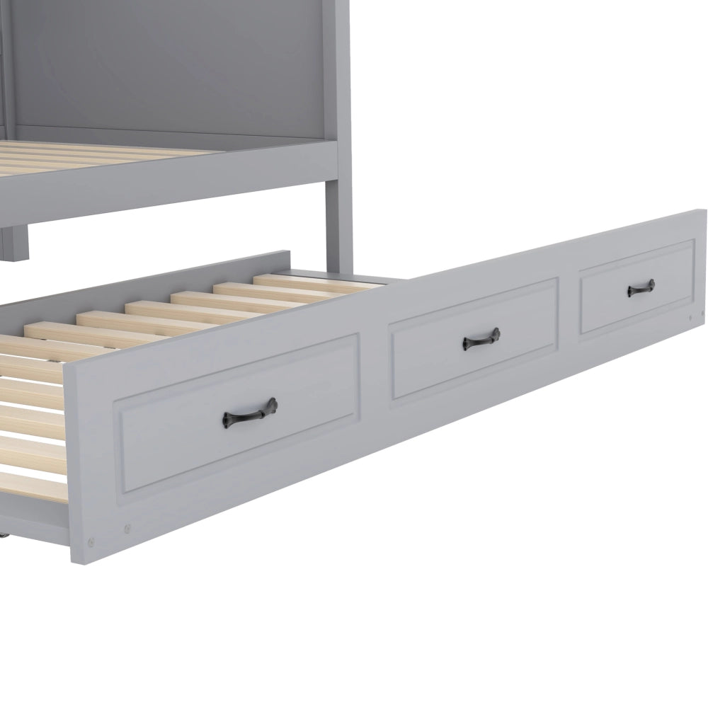 Divano letto 204,5x117,4x91,5 cm con letto estraibile, contenitore, LED e USB in truciolato grigio