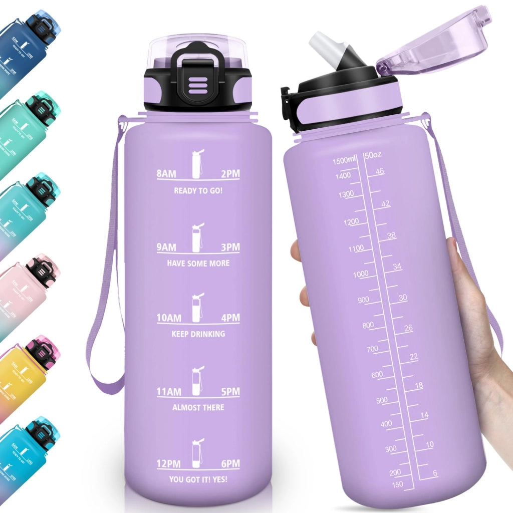 Bottiglia d'acqua da 1500 ml, a prova di perdite, riutilizzabile, con scala motivazionale