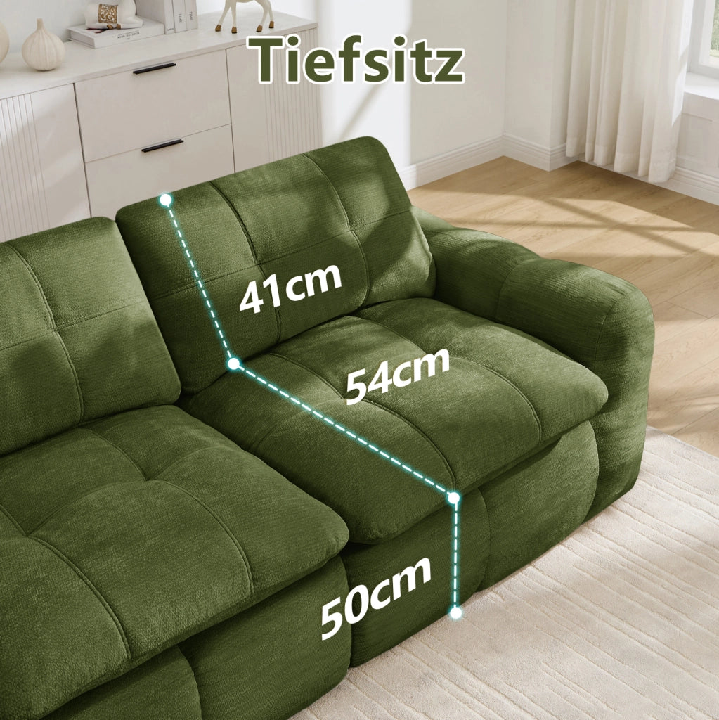 Divano modulare senza telaio in ciniglia verde 334 × 97 × 68 cm