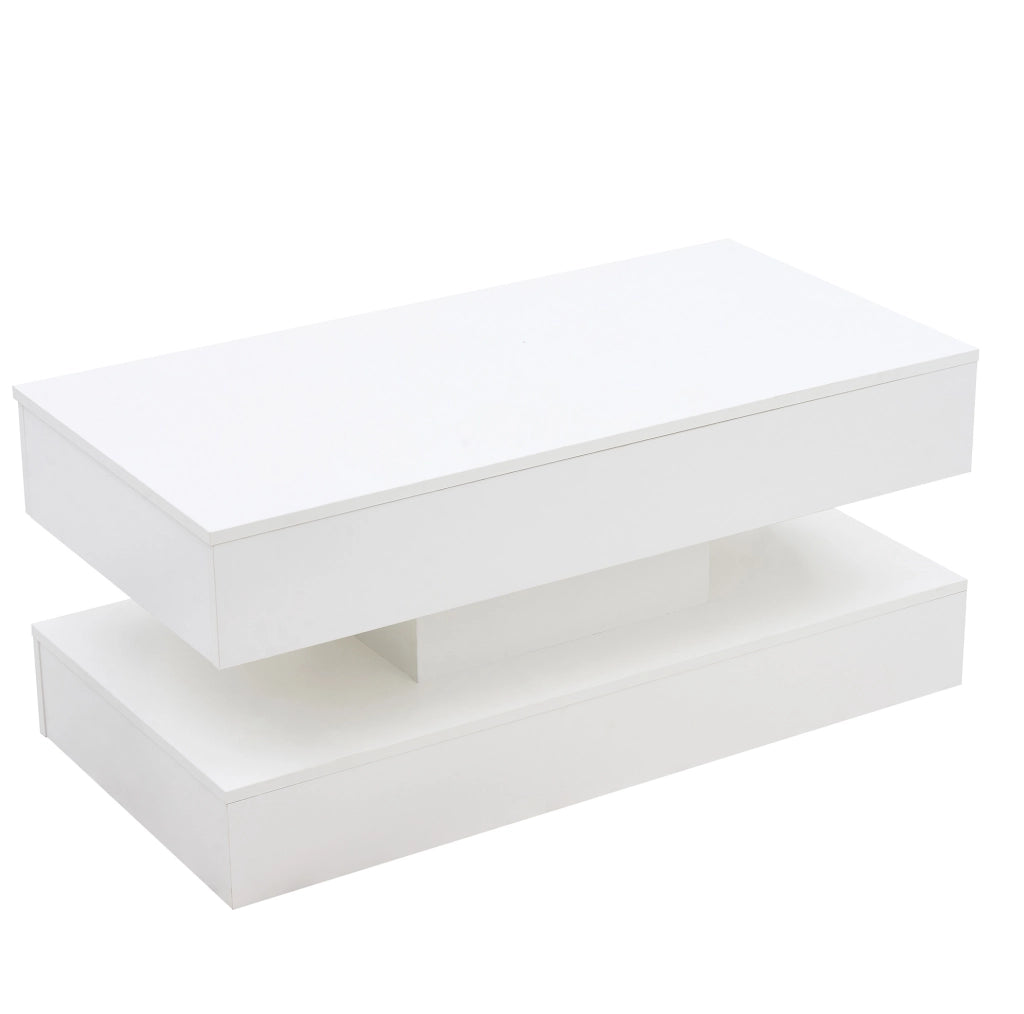 Tavolino da caffè sollevabile 100x50x42 cm bianco con LED e vano contenitore