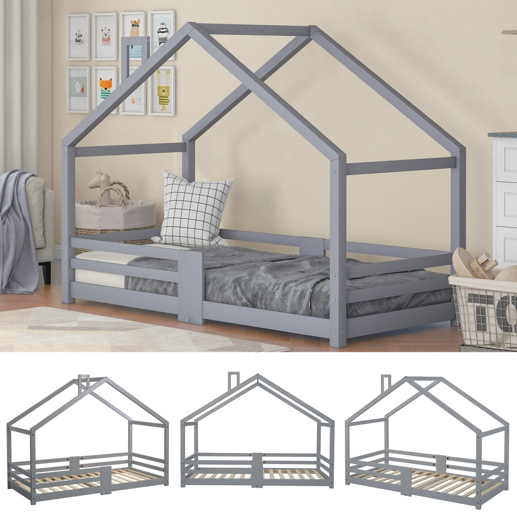 Letto a casetta per bambini grigio 90 x 200 cm in pino massello