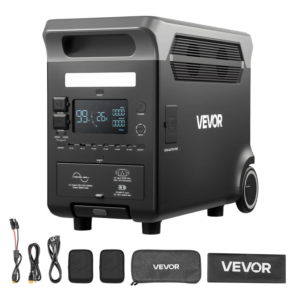 Q3600Pro Centrale Elettrica Portatile 3600W 3840Wh Batteria LiFePO4 10 Uscite Generatore Solare per Camper Campeggio Casa Nero Grigio
