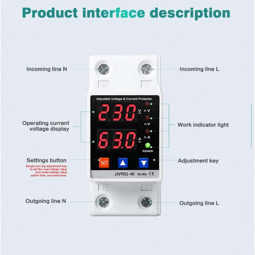 Relè di controllo della tensione 40A, 220V AC, 2P, montaggio su guida DIN