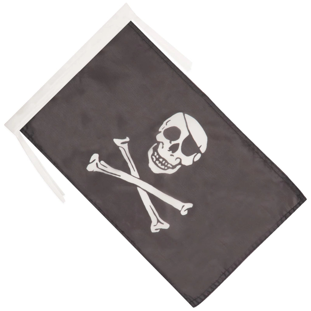 Bandiera pirata, 45x30 cm, con cordoncini, in poliestere, a forma rettangolare