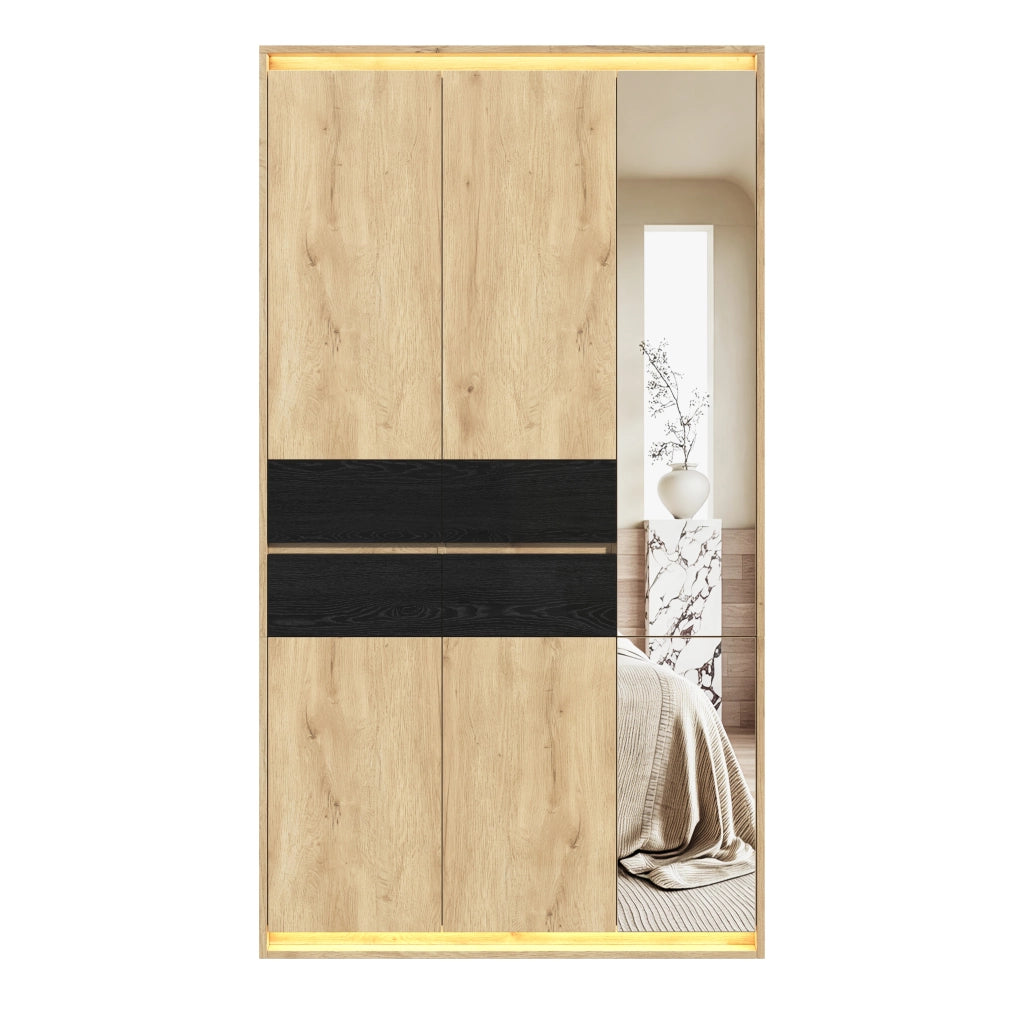 Armadio con specchio e illuminazione LED in MDF naturale