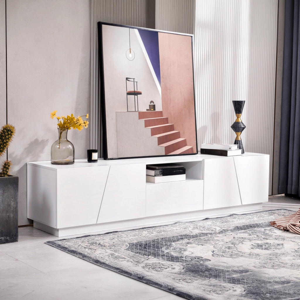 Mobile TV moderno in MDF bianco 170x42x37 cm con design diagonale a patchwork
