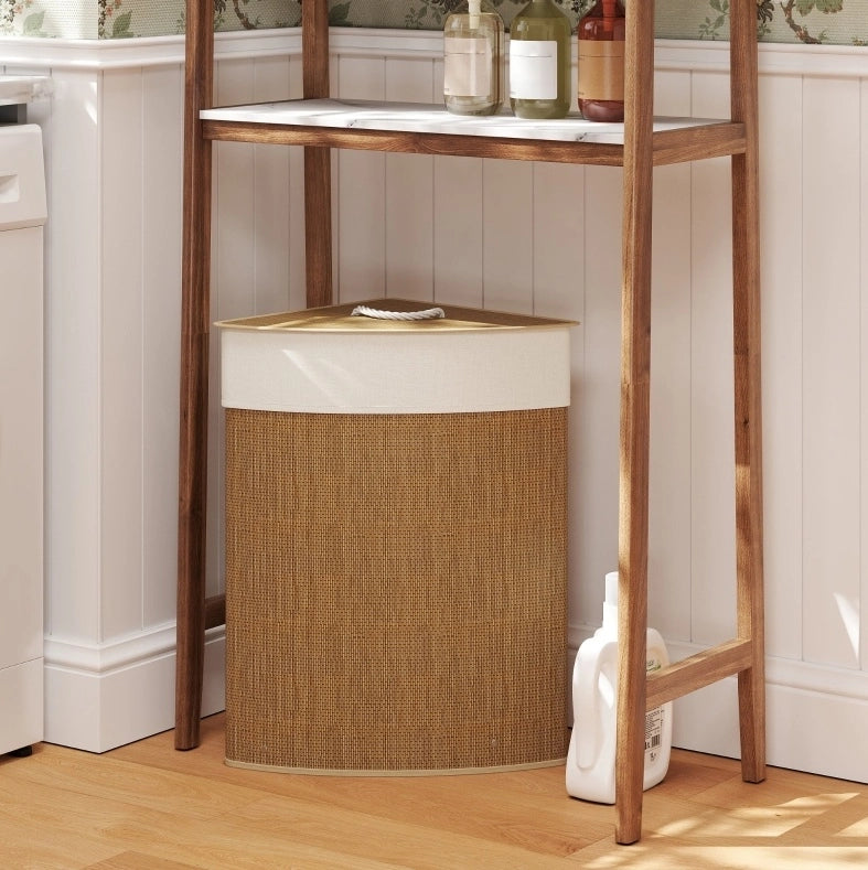 Cesto portabiancheria in bambù con coperchio 55 L 35x35x60 cm marrone