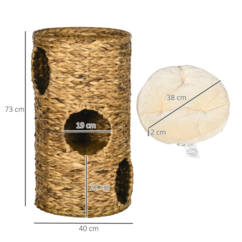 Torre Tiragraffi per Gatti a 3 Livelli Cuccia con Cuscini Stile Boho 40 cm x 40 cm x 73 cm Marrone Chiaro e Bianco Crema