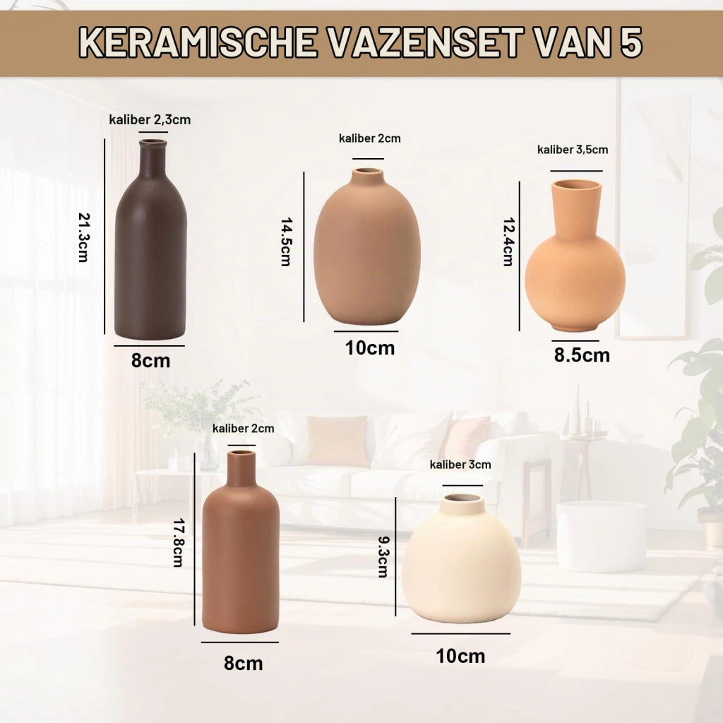 Set di vasi, 5 pezzi, in Vetroceramica, beige e marrone, design moderno