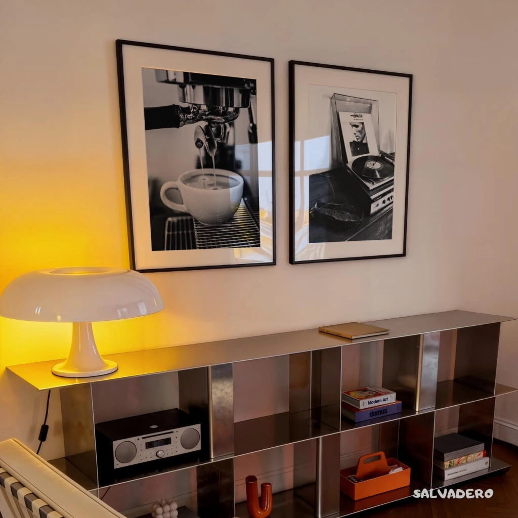Set di 2 poster "Caffè e Vinile", dimensioni 70x50 cm, bianco e nero