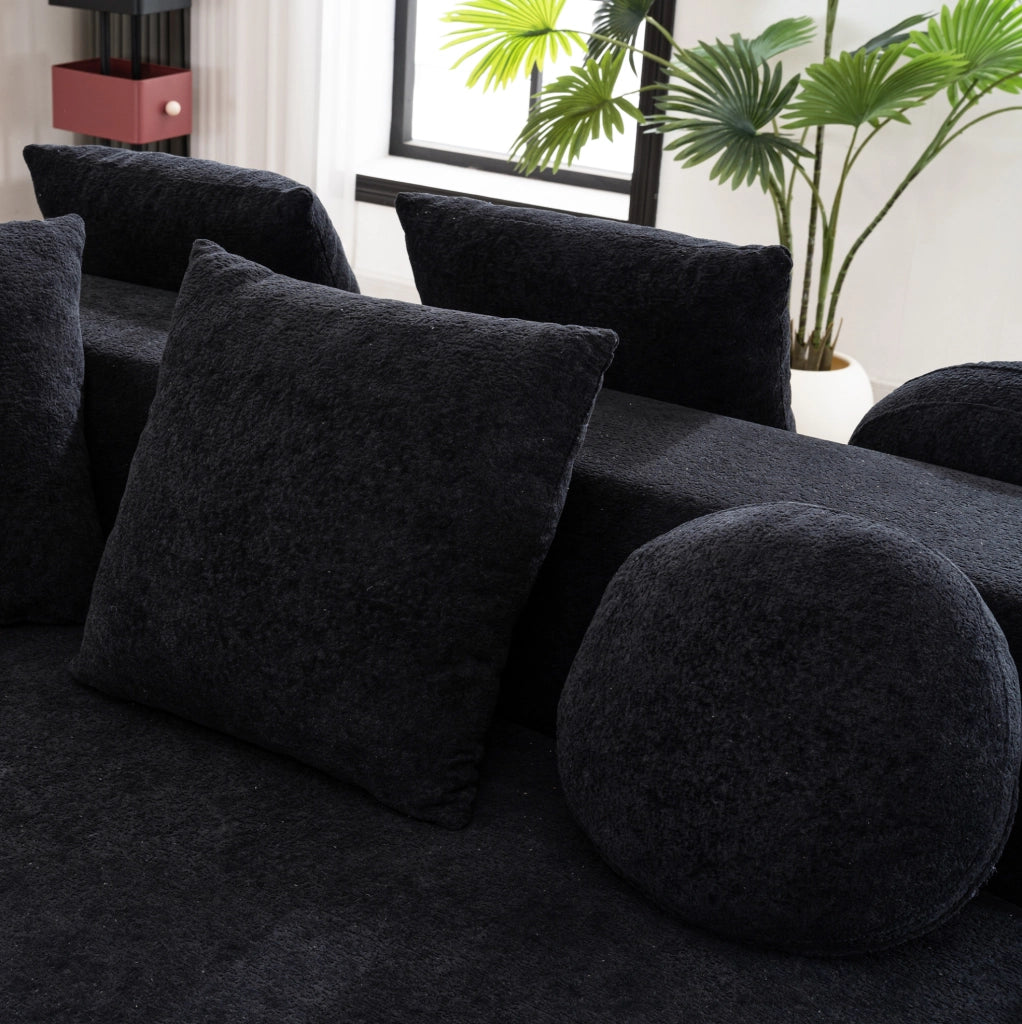 Divano modulare convertibile 263x171x66 cm in ciniglia nera senza montaggio