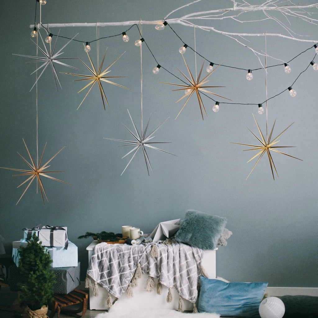 Decorazione natalizia a forma di stella, 36 cm, dorata, con 14 punte, in plastica