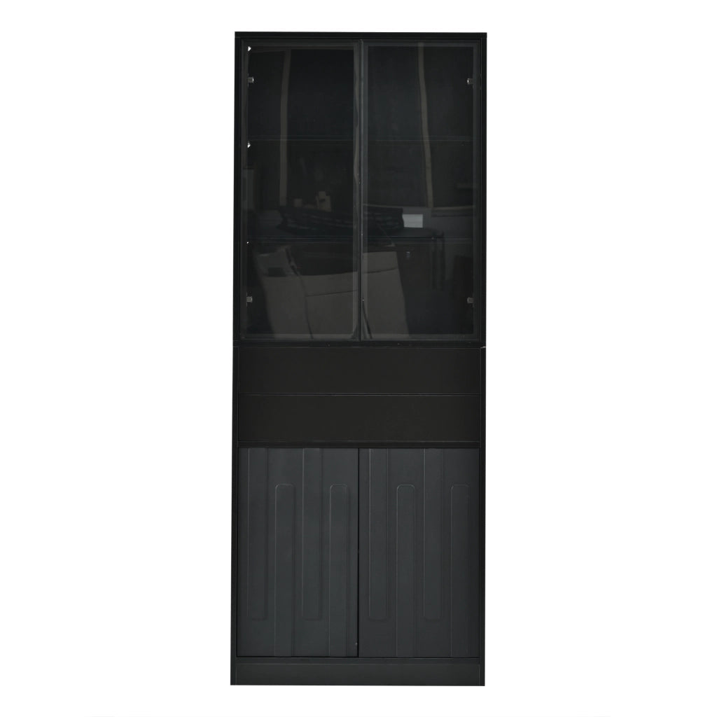 Vetrina con 4 ante, 2 cassetti e LED - per soggiorno - 140×34×180 cm - nero