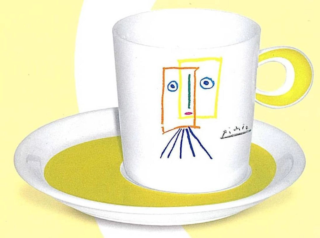 Set Picasso, 4 pezzi, motivo: viso, giallo/bianco, capacità: 250 ml
