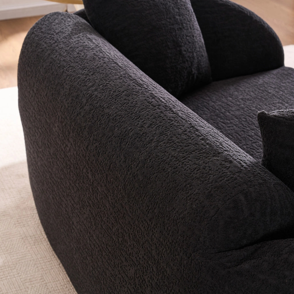 Divano 2 posti curvo in ciniglia nero 155x90x67 cm senza montaggio