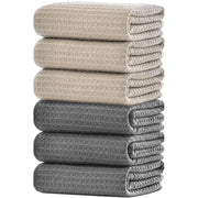 Strofinacci da cucina a waffle, 50x70 cm, set da 6, in microfibra, beige/grigio
