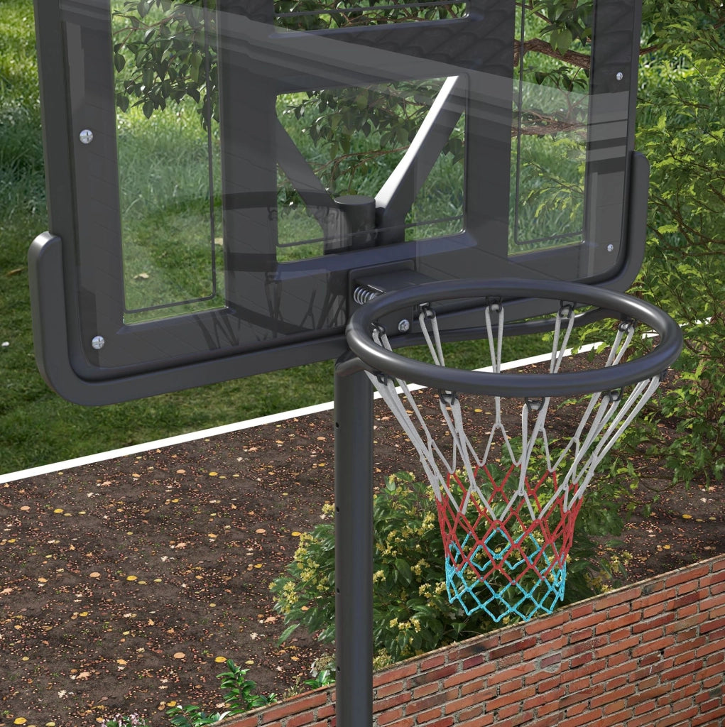 Canestro da basket su base regolabile 230-305 cm in metallo nero con ruote